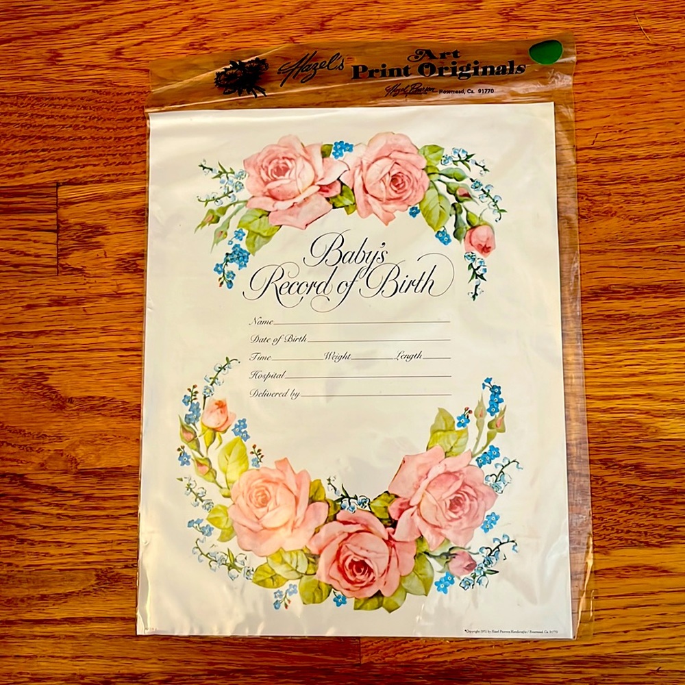 Vintage Frame-able Lithograph Birth Record